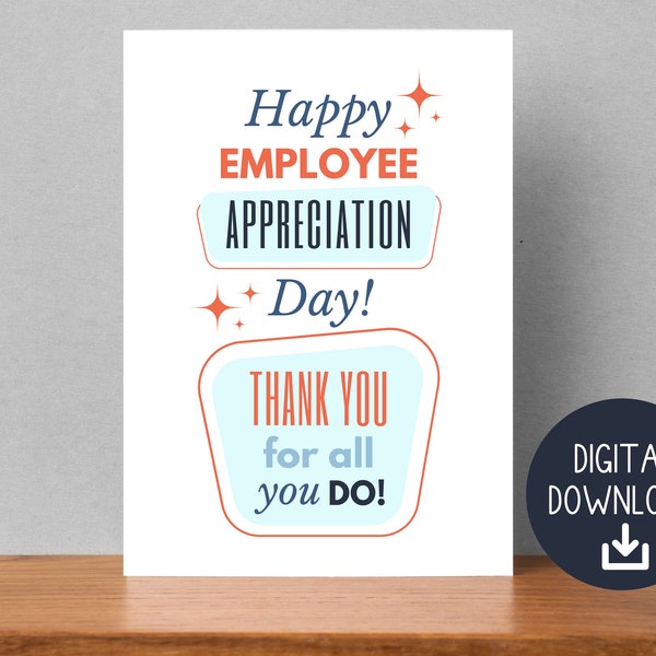 Card for Employee Appreciation Day, Staff Appreciation, Appreciation Gift from Boss, Team Appreciation, Employee Recognition, Printable Card