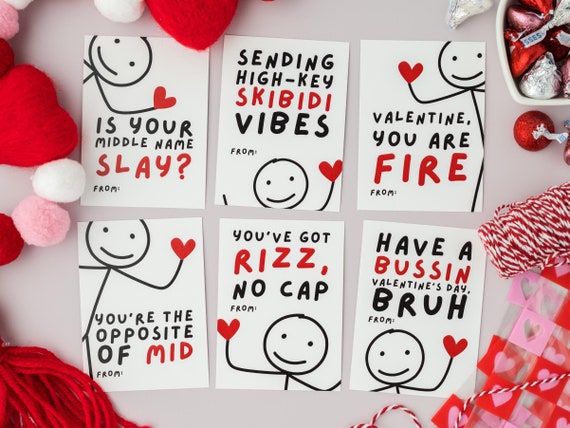 Slang Kids Valentine's Day Cards, Funny Printable Classroom Valentines, Digital Valentine, School Valentine, Stick Figure Valentines for Boy