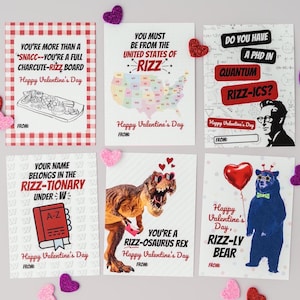Tarjetas divertidas de San Valentín con juegos de palabras de Rizz, jerga infantil para imprimir en el aula, San Valentín para adolescentes y preadolescentes para fiestas de la clase de secundaria, generación Z