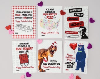 Rizz Puns Funny Valentine's Day Cards, Kids Slang Printable Classroom Valentines, Teens Tween Valentine for Middle School Class Party, Gen Z