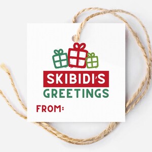 Etiqueta de regalo de saludos de Skibidi para niños, etiquetas de regalo imprimibles, etiqueta de regalo para fiesta de Navidad en el aula, regalo para estudiantes de secundaria, jerga divertida para adolescentes