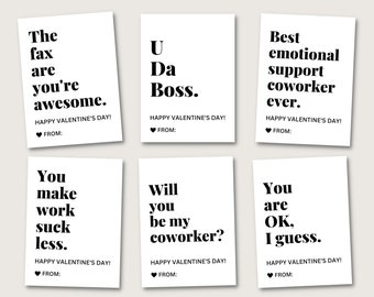 Funny Coworker Valentines Set#2, Workplace Valentine Cards, For Boss, For Colleague, For Employees, Printable Valentines, Office Party, Gift