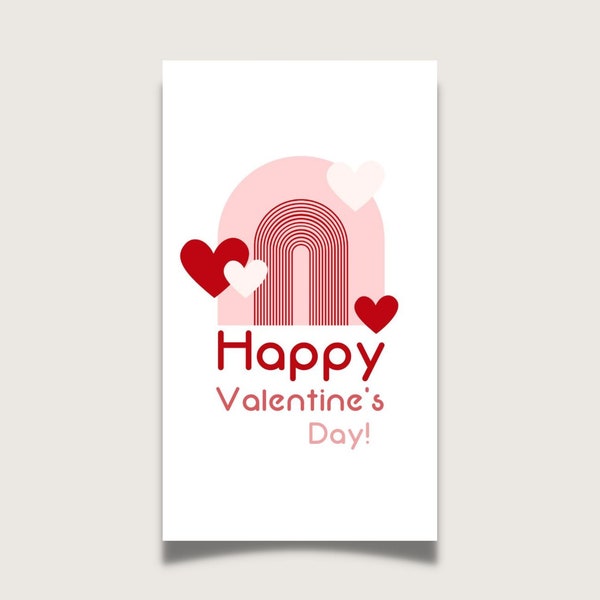 Retro Rainbow Happy Valentine's Day Gift Tag, Printable Treat Tag, Digital Favor Tag, Cookie Tag, Groovy Valentines Tag, Teacher Gift Tag