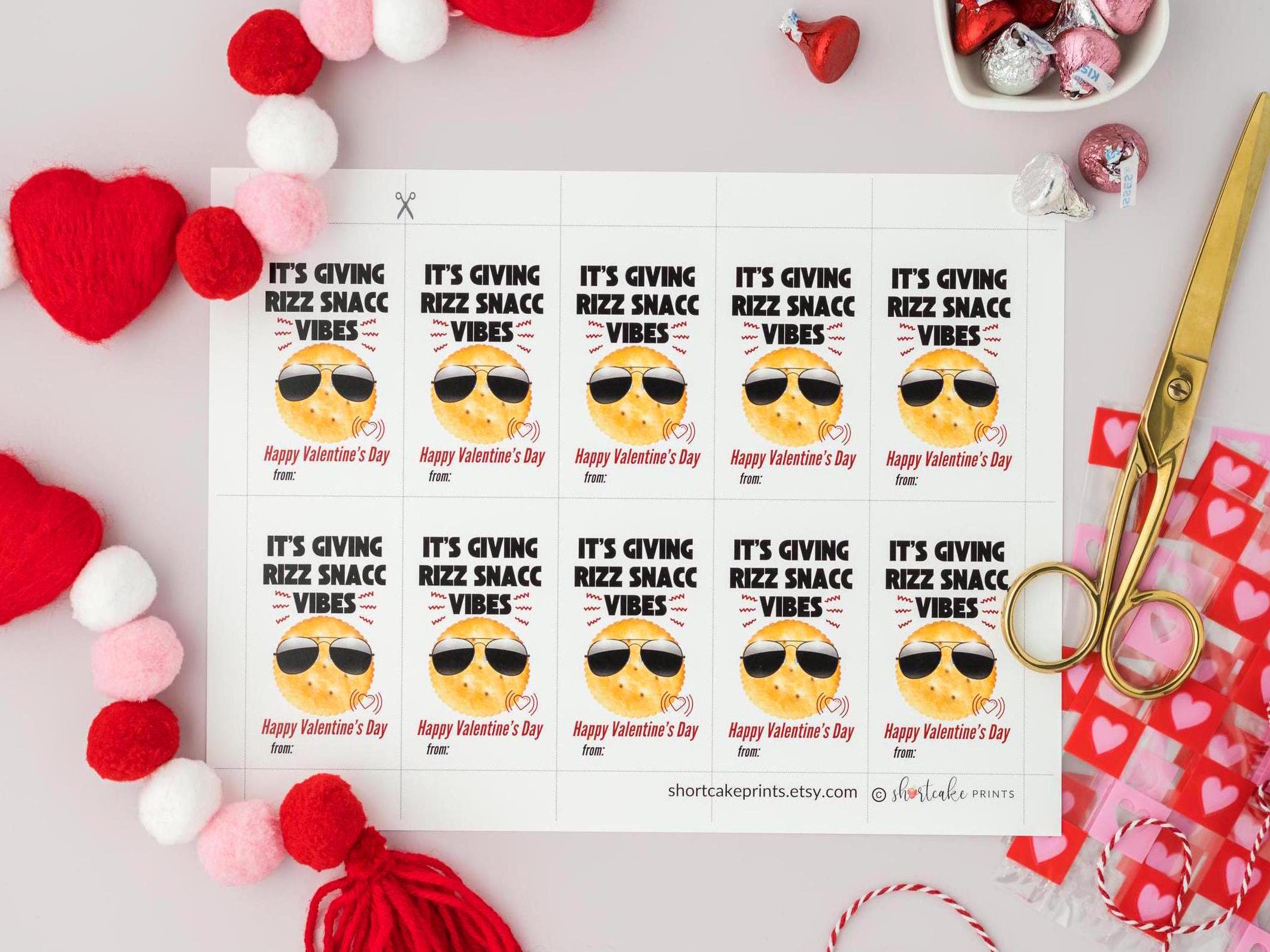 Rizz Valentines, Round Buttery Cracker Treat Tag, Kids Classroom ...