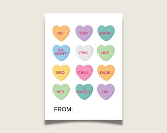 Funny Kids Valentine Cards for Too Cool Tweens, Bruh Valentines, Conversation Hearts, School Valentines, Printable Valentines, For Classroom