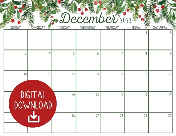 Printable December 2023 Calendar - Etsy