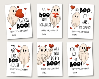 Creepy Cute Retro Ghost Valloween Cards for Kids, Digital Valentines, Soft Goth, Funny Halloween Valentines, For Classroom, Tweens, Emo Vday