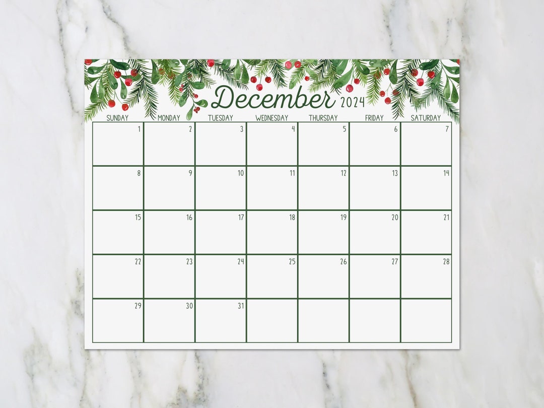Printable December 2024 Calendar, Sunday and Monday Start Etsy UK