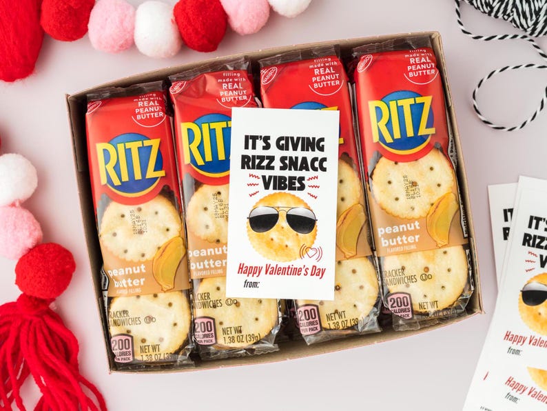 Rizz Valentines, Round Buttery Cracker Treat Tag, Kids Classroom ...