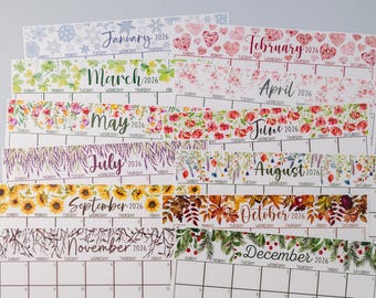 Calendário 2026 para impressão, planejador mensal floral em aquarela, calendário de parede com tema sazonal fofo, estilo fazenda bonito, paisagem horizontal