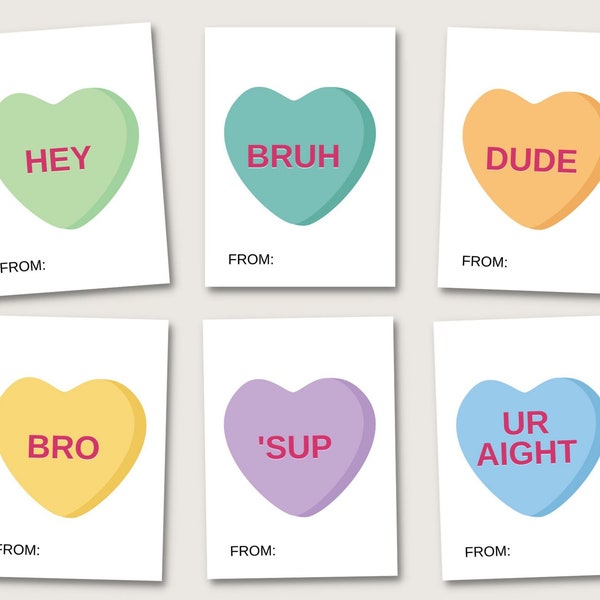 Bruh Valentines Cards for Tweens and Teens, Kids Funny Valentine Cards, Classroom Valentines, Printable Valentine Cards, Conversation Hearts