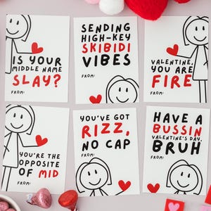 Tween Mädchen Strichmännchen Valentinstag Karten, Slang Kinder Lustige Klassenzimmer Valentinstag Karten, Mittelschule Valentinstag druckbare, für Teenager, Gen Z