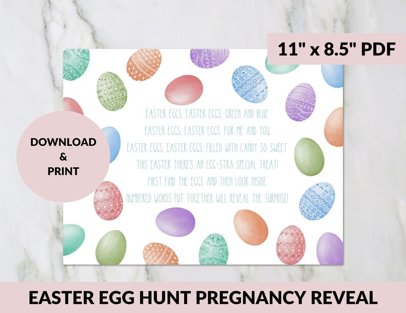 Easter Pregnancy Announcement, Printable Pregnancy Sign Easter Egg Hunt, April Pregnancy Reveal, Spring Baby, Tell Husband, Grandparent Gift image 2