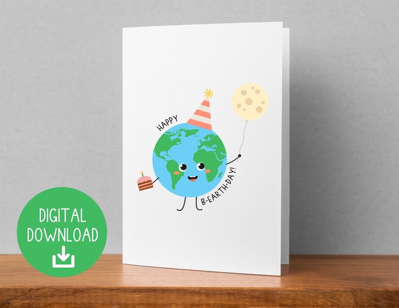 Printable Earth Day Birthday Card 5 X 7 Digital Etsy
