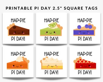 Happy Pi Day Tags, 2.5" Square Gift Tags for Pie Day, Treat Tag, Pi Day Gifts, Cute Kawaii Pies, Favor Tags, Sweet as Pi, Pie Day Snack Tags