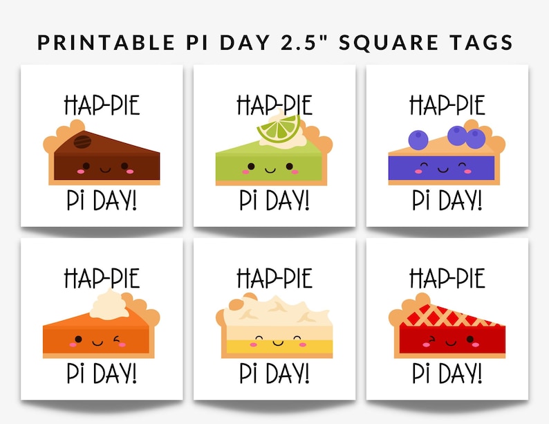 Happy Pi Day Tags, 2.5 Square Gift Tags for Pie Day, Treat Tag, Pi Day Gifts, Cute Kawaii Pies, Favor Tags, Sweet as Pi, Pie Day Snack Tags image 1
