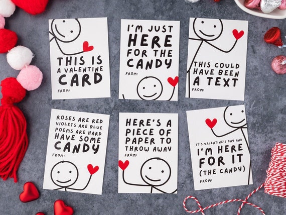 Funny Kids Valentine's Day Cards, Printable Classroom Valentines, Digital Valentine, School Valentines, Boys Valentines, Stick Figure Humor