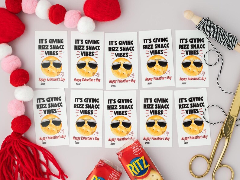 Rizz Valentines, Round Buttery Cracker Treat Tag, Kids Classroom ...