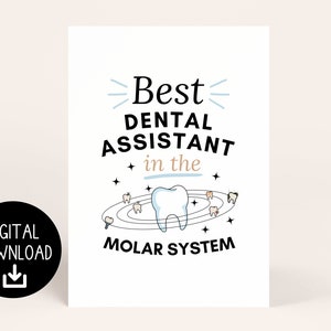 Cartão de assistente dentário, melhor assistente dentário no sistema molar, presentes engraçados da semana de apreciação do assistente dentário, para impressão 5 x 7, obrigado