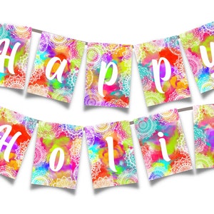 Holi Decoration, Happy Holi Banner, Holi Party, Color Festival Decor, Printable Garland, Holi Bunting, Holi Pennant, Holi Idea, Holi Digital