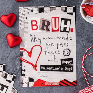 Bruh Valentine's Day Cards, My Mom Made Me Pass These Out, Tween Valentines, Funny Valentines for Kids, Classroom Valentines, Middle School