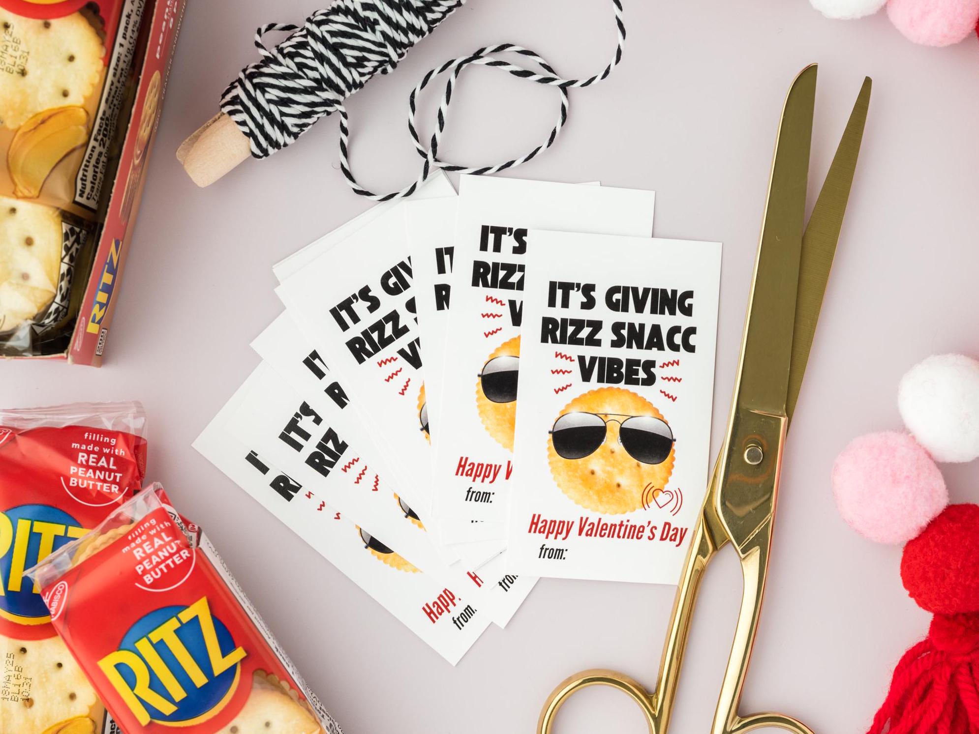 Rizz Valentines, Round Buttery Cracker Treat Tag, Kids Classroom ...