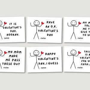 Tarjetas divertidas de San Valentín para niños, tarjetas de San Valentín imprimibles para el aula, tarjetas de San Valentín digitales, tarjetas de San Valentín para la escuela, tarjetas de San Valentín para niños, humor con monigotes