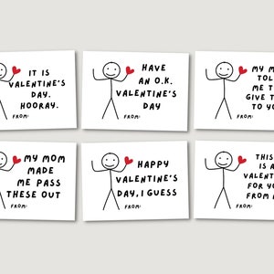 Funny Kids Valentine's Day Cards, Printable Classroom Valentines, Digital Valentine, School Valentines, Boys Valentines, Stick Figure Humor