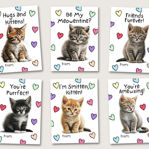Cartes de Saint-Valentin chaton, Saint-Valentin chat, Saint-Valentin enfants pour l'école, échange de la Saint-Valentin en classe, Saint-Valentin chaton mignon, Saint-Valentin à imprimer