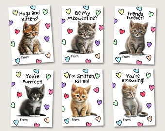 Kätzchen-Valentinsgrußkarten, Katzen-Valentinstag, Kinder-Valentinsgruß für die Schule, Klassenzimmer-Valentinsgruß-Austausch, süße Kätzchen-Valentinsgrüße, druckbare Valentinstagskarten