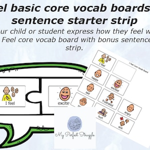 I Feel Core Vocab Boards - 1 Large, 4 Small, Symbols and Sentence Starter Strip