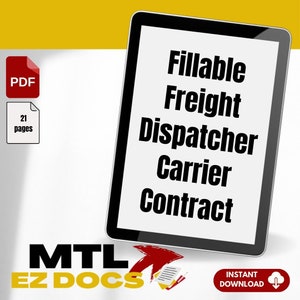 Fillable Editable PDF File Freight Dispatcher Carrier Contract | Dispatcher Agreement | Dispatcher Carrier Packet | Instant Download