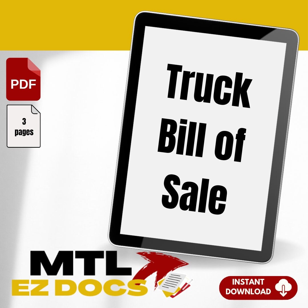 Truck Bill of Sale, Trucking Documents, Truck Sale Contract, Bill of Sale for Trucks, Contract