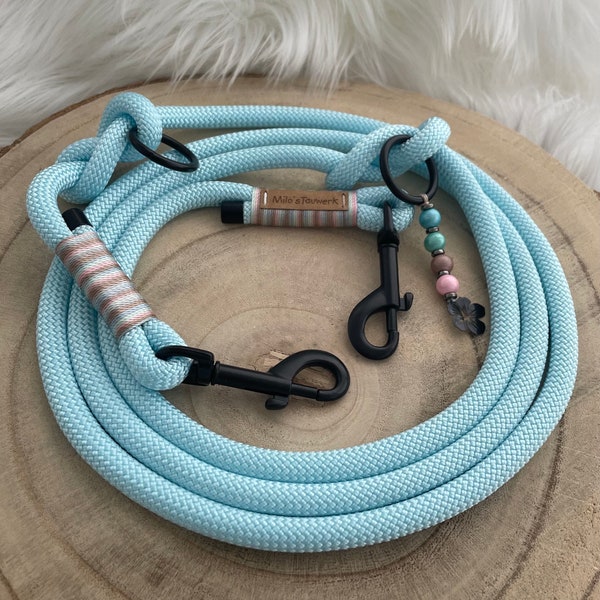 Dog leash rope leash short leader rope leash 10 mm premium rope pastel blue rigging colors and carabiners freely selectable