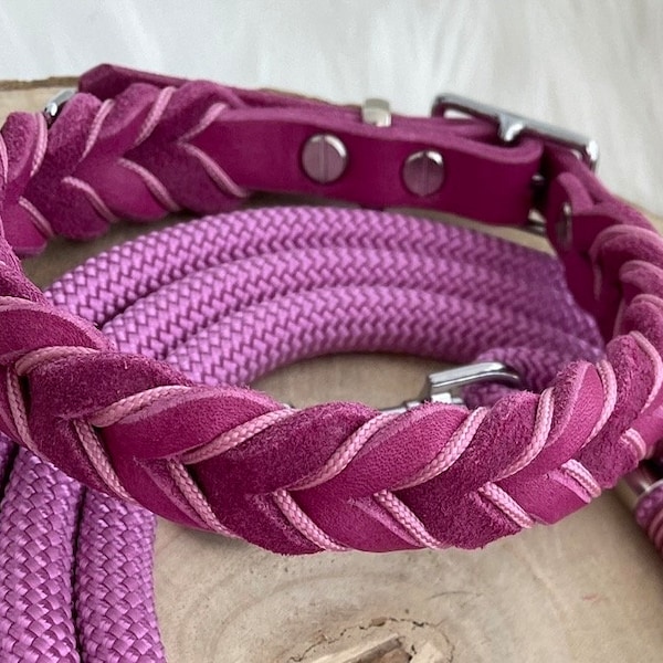 Braided fat leather collar berry, desired color possible