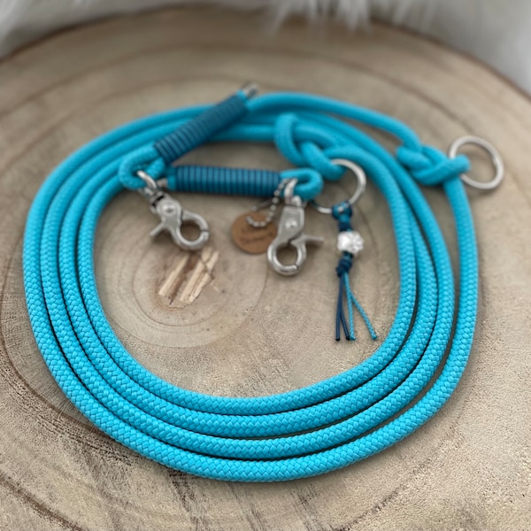 Dog leash Tauleine Tau leash 6/8/10 mm, carabiner silver - turquoise - rigging possible in desired color