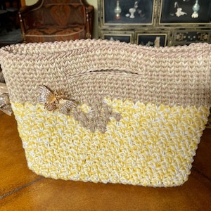 Customizable Yellow and Beige Crochet Purse
