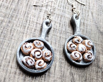 Cinnamon Roll Earrings: Miniature Food, Polymer Clay Dessert Earrings