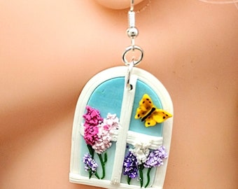 Flower earrings, Mom gift, butterfly earrings, Mother's day, unique earrings, whimsical earrings, spring earring, statement earrings