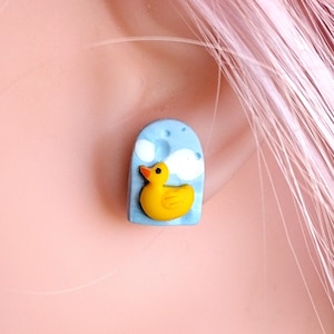 Rubber ducky earrings, cute stud earrings, ducky gifts, cute animal jewelry, fun earring, Easter earring, minimalist studs, spring earrings