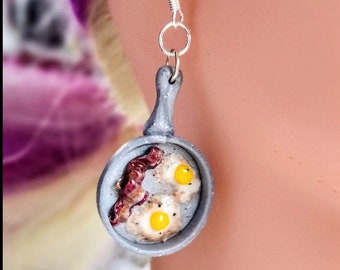 Bacon and Eggs Skillet Earrings: Miniature Food Jewelry