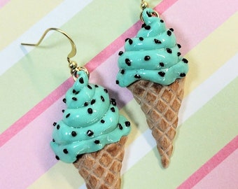 Ice cream earrings, ice cream lover gift, summer fashion, dessert earrings, teacher earrings, fun friend gift, mint chocolate chip