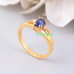 Anillo de plata natural con zafiro y citrino, joyería de plata de ley, oro de 24 quilates sobre piedra, regalo para ella