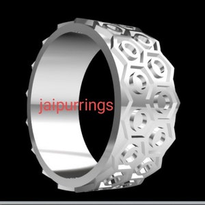 Honeycomb - Minimalist Band Ring - Hexagon Ring - Stackable Ring - 92.5 silver ring - Birthday Gift - Graduation Gift