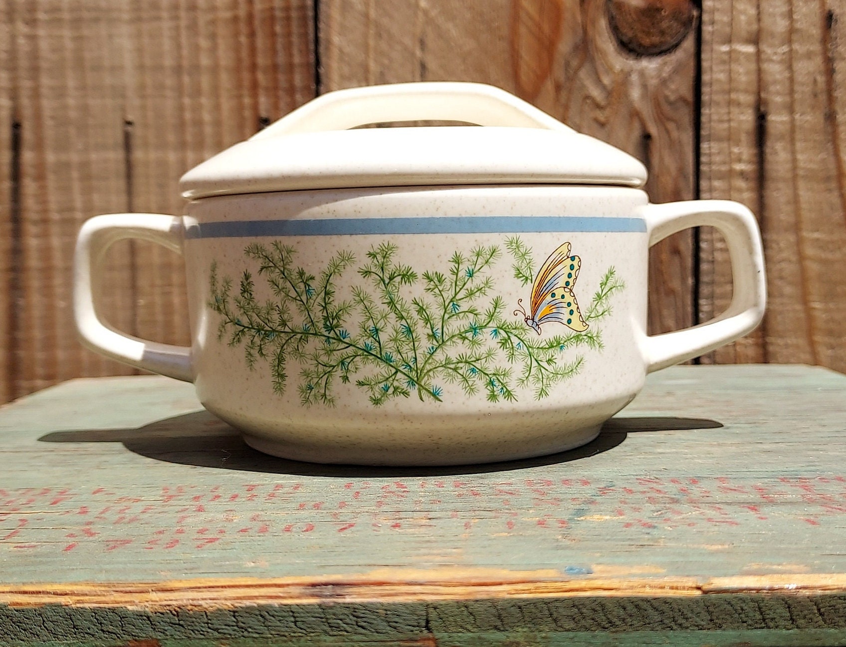 Vintage Lenox Butterfly Round Dish Farmhouse Sugar Bowl Dish With Lid