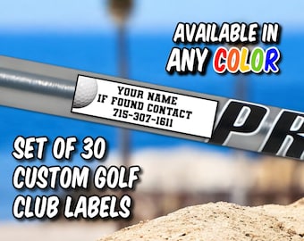 Etiquetas personalizadas para palos de golf - Pegatinas de identificación personalizadas, resistentes al agua (juego de 30)