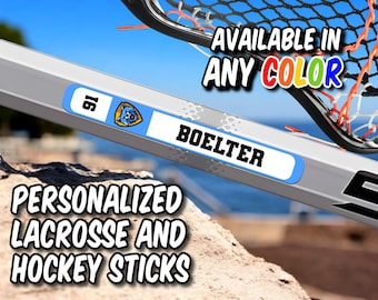 Pegatinas personalizadas para palos de lacrosse, calcomanías para palos de hockey y etiquetas troqueladas fáciles de aplicar para deportes.