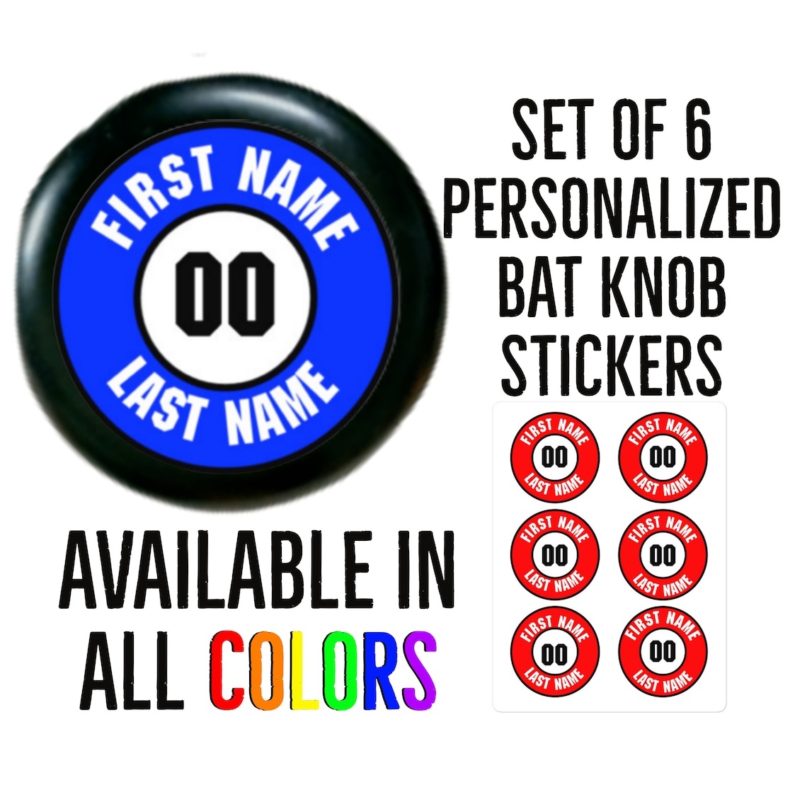 Set of 6 Personalized Bat Knob Stickers Team Helmet Decals Etsy