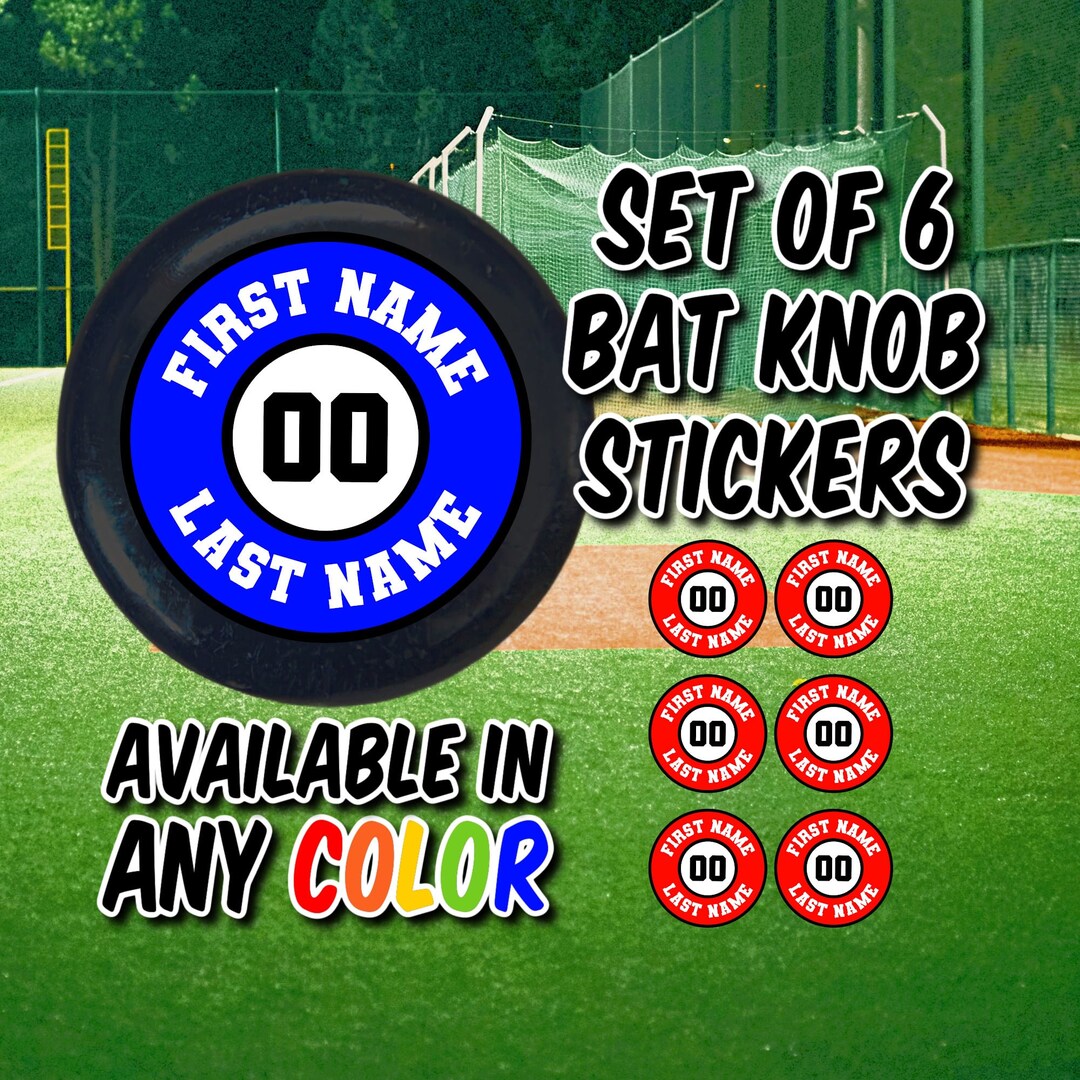 Set of 6 Personalized Bat Knob Stickers, Team Helmet Decals, Water