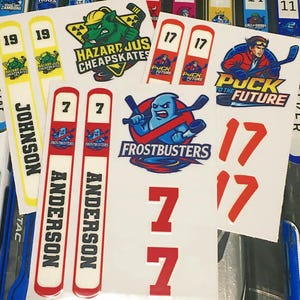 Personalized Hockey Stickers Bundle | Customized Stick, Helmet Numbers, and Team Logo Decals image 3